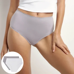 2er-Pack Taillen-Slips aus Stretch-Baumwolle weiß/grau - Body Touch Easy